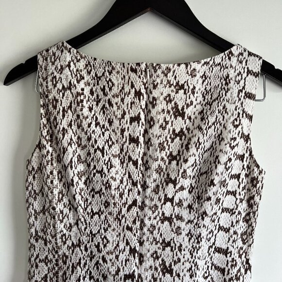 Max Mara | Brown & White Cotton Blend Round Neck Sleeveless Back Zip Dress - Picture 4 of 9